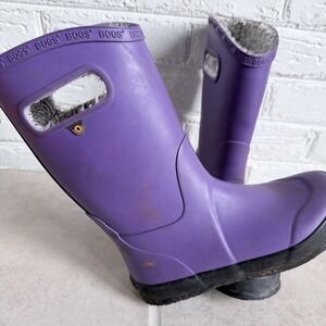 Bogs Kids Rain Boot Plush Waterproof Purple Youth Size 3 Puddle Water Lined